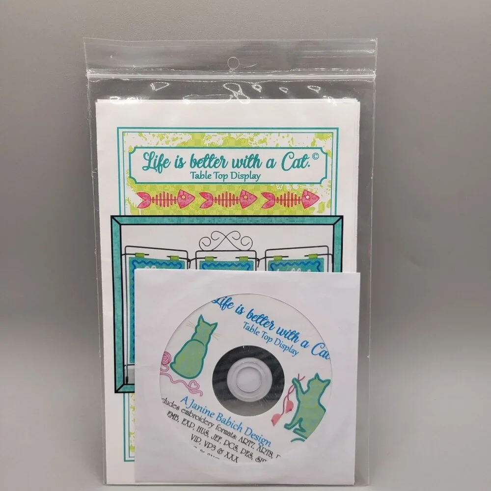 Life is Better with a Cat Sewing Machine Embroidery Pattern CD Table Top Display